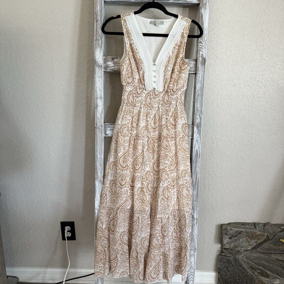 J GEE Maxi Sundress Petite S Paisley  Smocked Tiered Ruffle Prarie Tank Dress - Picture 1 of 8